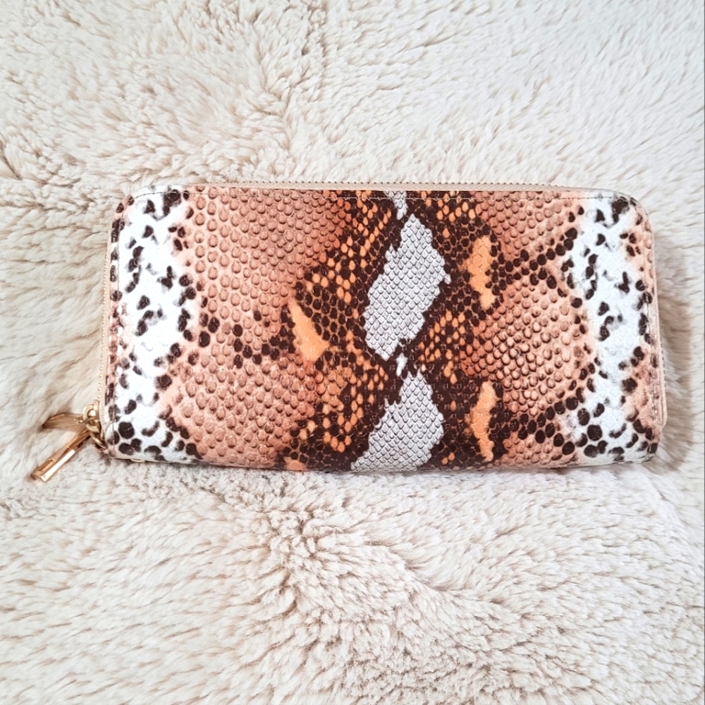'A new day' snakeskin double zip around wallet